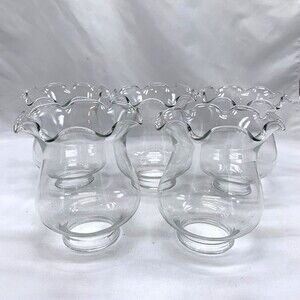 Clear Glass Hurricane Candle Shade Oil Lamp Cover Fluted Ruffled Edge 5” Tall